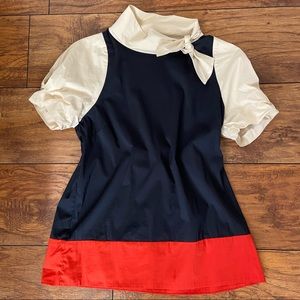 BCBGMaxazria color block puff sleeve blouse